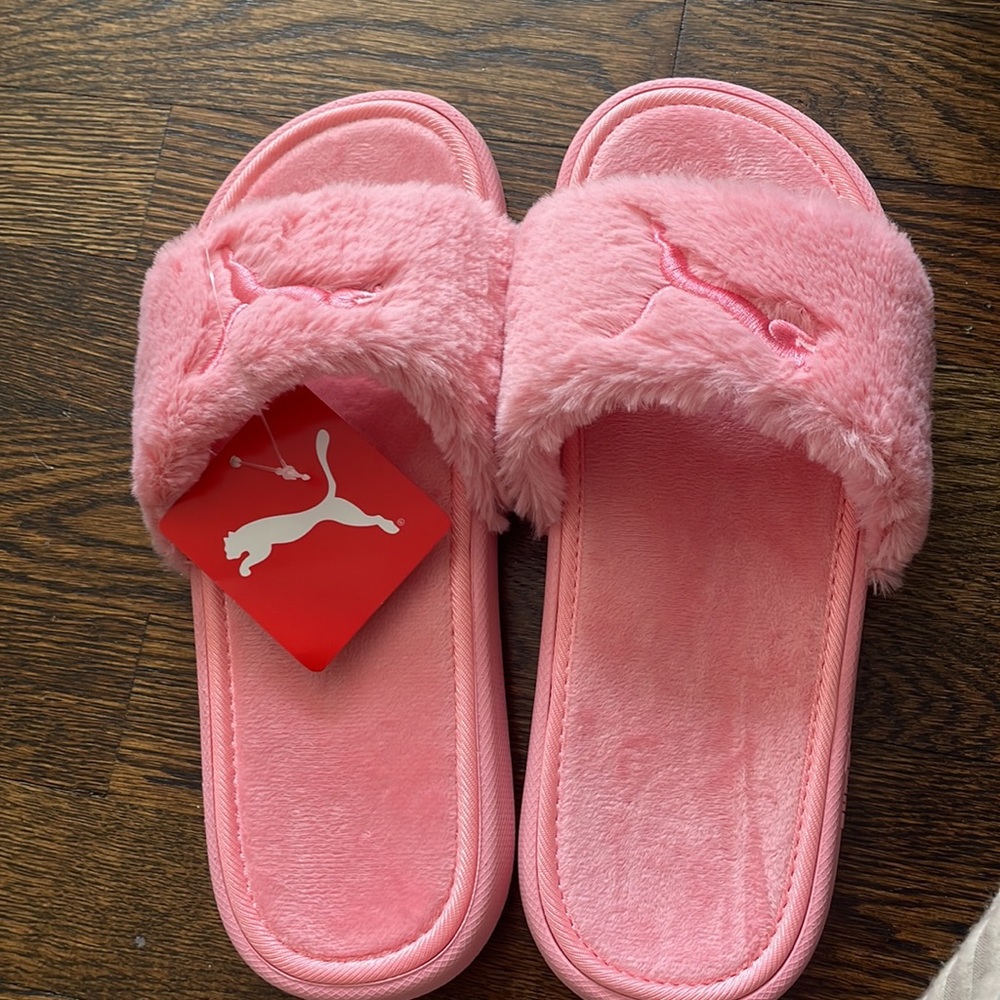 Pink Furry Puma Slides
